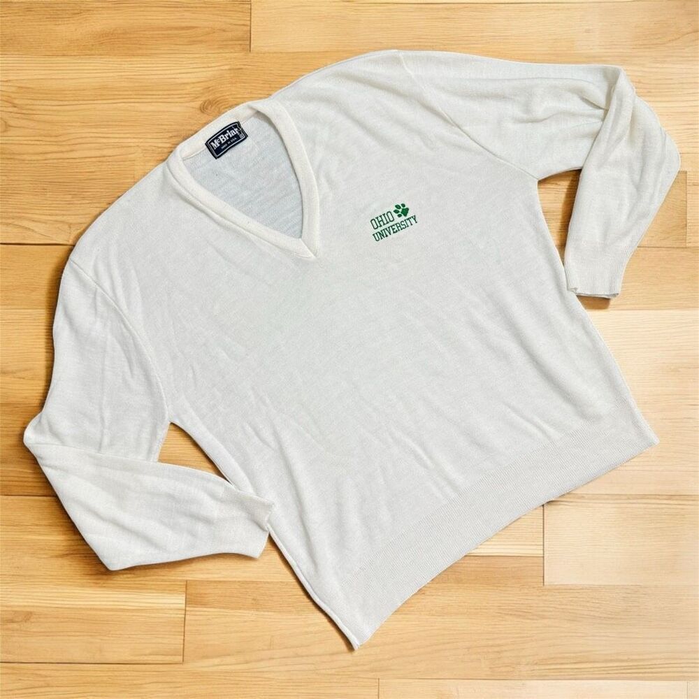 Vintage Mc Briar White Ohio University Sweater V Neck Extra Large XL Dad